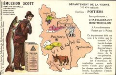 CPA Carte geographique Emulsion Scott Vienne Poitiers Poisson