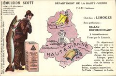 CPA Carte geographique Emulsion Scott Haute-Vienne Limoges Poisson