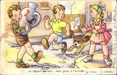 CPA Humour Enfants Chien