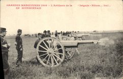 CPA Militaria Grandes manoeuvres 1909 L'artillerie en Bourbonnais Canon 