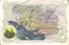 VINTAGE POSTCARD Geographical maps Chocolate factory of Aiguebelle Morbihan co. Anne d' Auray
