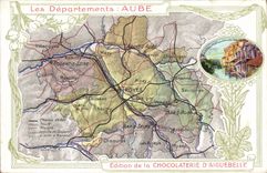 VINTAGE POSTCARD Geographical maps Chocolate factory of Aiguebelle Paddle Bridge to the Troyes Ruails