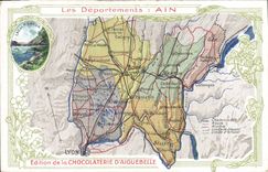 VINTAGE POSTCARD Geographical maps Chocolate factory of Aiguebelle Ain Lake Nantua