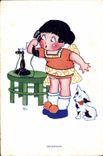 CPA Fantaisie Telephone Enfant Chien Deception