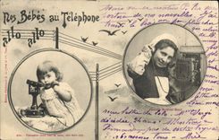 CPA Fantaisie Telephone Nos bebes au telephone