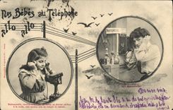 CPA Fantaisie Telephone Nos bebes au telephone