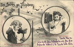 CPA Fantaisie Telephone Nos bebes au telephone