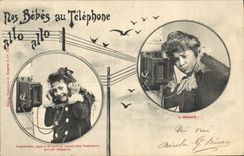 CPA Fantaisie Telephone Nos bebes au telephone