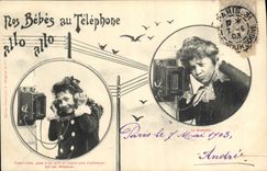 CPA Fantaisie Telephone Nos bebes au telephone