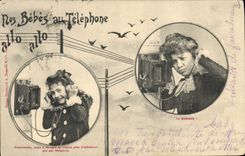 CPA Fantaisie Telephone Nos bebes au telephone