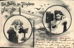 CPA Fantaisie Telephone Nos bebes au telephone