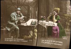 CPA Fantaisie Telephone Femme Soldat Militaria