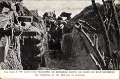 VINTAGE POSTCARD Telephone In a trench of first line the post of Militaria telephone operators