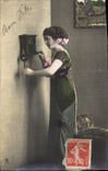 CPA Fantaisie Telephone Femme 