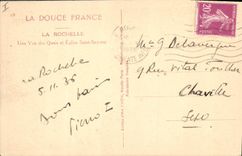 Barco de La Rochelle de la POSTAL de la VENDIMIA una vista de los muelles y de la iglesia del ahorrador Saint