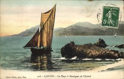 CPA Bateau Cannes La plage et montagnes de l'Esterel