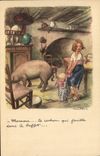 CPA Fantaisie Illustrateur Poulbot Cochon porc 