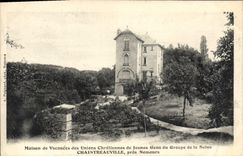 VINTAGE POSTCARD Children House of holidays of the Christian unions of young people of the group of the Seine Chaintreauville close Nemours