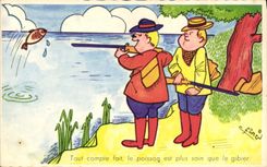 CPA Fantaisie Humour Chasse Chasseur Poisson 