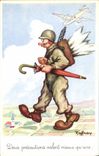 CPA Fantaisie Humour Soldat militaria Avion 