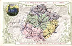 VINTAGE POSTCARD Geographical map Chocolate factory of Aiguebelle Sarthe Department Mans