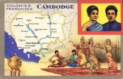 VINTAGE POSTCARD Geographical map Kampuchea Annam Black Lion