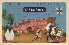 VINTAGE POSTCARD Geographical map Algeria Black Lion