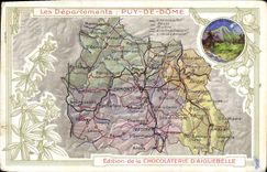 VINTAGE POSTCARD Geographical map Chocolate factory of Aiguebelle Department Puy de Dome Puy de Sancy
