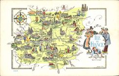 VINTAGE POSTCARD Geographical map Paris Ile de France