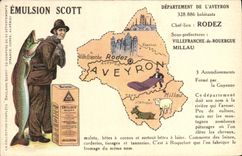 VINTAGE POSTCARD Geographical map Emulsion Scott Aveyron Rodez