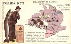 VINTAGE POSTCARD Geographical map Emulsion Scott Ariège Foix