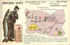 VINTAGE POSTCARD Geographical map Emulsion Scott Oise Beauvais