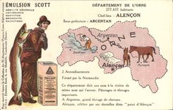 VINTAGE POSTCARD Geographical map Scott Emulsion Decorates Alencon