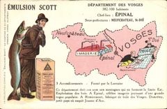 VINTAGE POSTCARD Geographical map Emulsion Scott the Vosges Epinal