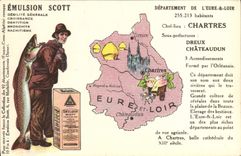 VINTAGE POSTCARD Geographical map Emulsion Scott the Eure and Loir Chartres