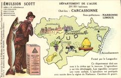 VINTAGE POSTCARD Geographical map Emulsion Scott Aude Carcassonne
