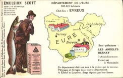 VINTAGE POSTCARD Geographical map Emulsion Scott the Eure Evreux