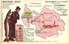 VINTAGE POSTCARD Geographical map Emulsion Scott Savoy Chambéry