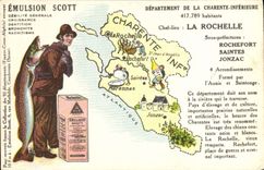 VINTAGE POSTCARD Geographical map Emulsion Scott Charente Lower La Rochelle