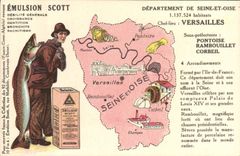 VINTAGE POSTCARD Geographical map Emulsion Scott the Seine & Oise Versailles