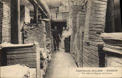 CPA Presse Imprimerie Allain Elbeuf Une allee du magasin aux papiers 
