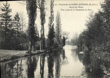 VINTAGE POSTCARD Paper mills of Sorel Moussel Edges of the Eure Seen from of the footbridge of the park