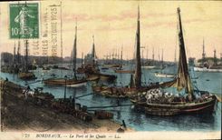Barco de Burdeos de la POSTAL de la VENDIMIA el puerto y los muelles