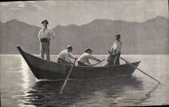 CPA Bateau Retour de peche Evian les Bains Source Cachat 