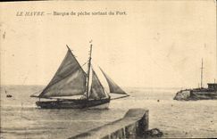 Barco de la POSTAL de la VENDIMIA del pecado saliente del Le Havre portuario