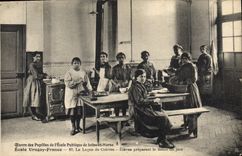 VINTAGE POSTCARD Public school of the Seine and Marne School Uruguay France the Raised lesson of kitchen preparing the menu of the day