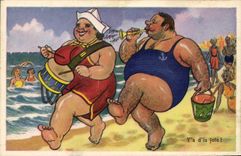 VINTAGE POSTCARD Fantasy Illustrator Woman Strong beach