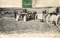 VINTAGE POSTCARD Militaria Artillery Put out of battery of 155 mm a Rimailho gun