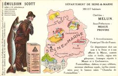 VINTAGE POSTCARD Emulsion Scott Poisson Department the Seine and Marne Melun Meaux Layered branches