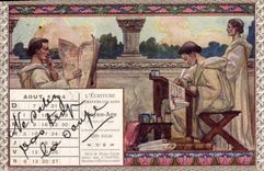 CPA Moines L'ecriture a travers les ages Moyen Age TOP Calendrier Aout 1904